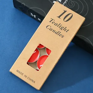 10er Pack Teelichter im Aluminiumbecher, rote Wachskerzen für Hochzeit und Tischdeko.