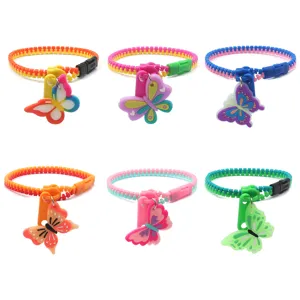 Bracelets fermeture éclair colorés avec breloques papillon, jouets de fête mignons.