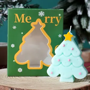 Candela profumata a forma di albero di Natale con scatola verde decorazione festiva