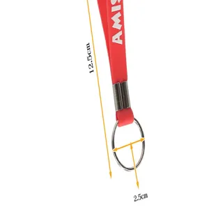 Portachiavi con braccialetto in silicone rosso con anello in metallo e lettere, accessorio.