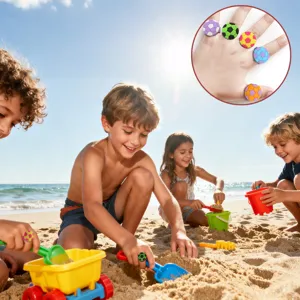 Colorful soccer rings for kids party favors, fun silicone toy rings with vibrant colors.