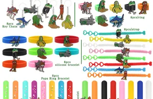 Creative funny abstract monster PVC soft rubber keychain ring silicone bracelet 8pcs set gifts