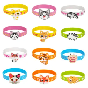 Süßer Cartoon Katze Silikon Armband Kinder Tier Anhänger Armband Mehrfarbig Silikon PVC Handschmuck Für Feiertag Schule Kinder Geschenk
