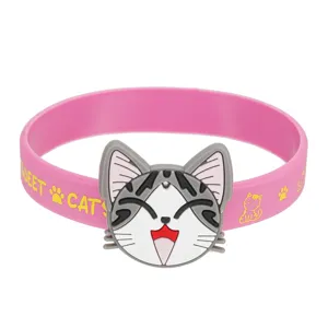 Rosa Silikon Katzen Armband mit schones Cartoon Design und Aufdruck fur Kinder Geschenke.