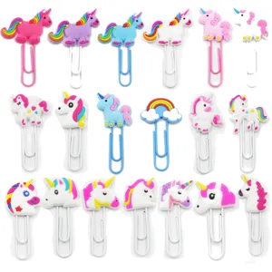 Schattig Cartoon Eenhoorn PVC Metaal Büroklammern Grote Bladwijzer Kantoor Schrijfwaren Accessoires Documenten Klem Voor School