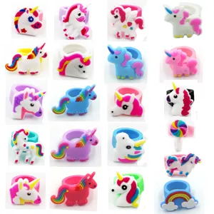 Kinder Cartoon Einhorn Ring Regenbogen PVC Softgummi Fingerring Niedlich Bunt Tier Schmuck Party Mitbringsel Geschenke Für Mädchen