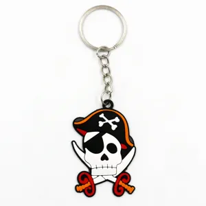 PVC pirate skull keychain Halloween cartoon bag pendant metal key ring backpack accessory gift