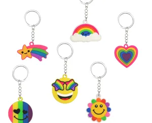 Bunte Silikon Regenbogen Schlüsselanhänger mit niedlichen Sternen und Wolken für Taschen.