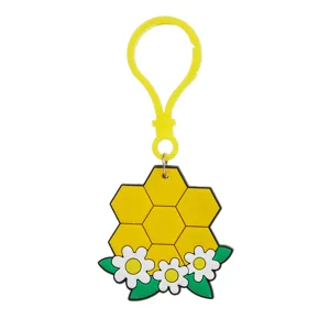 Süßer Cartoon Waben Sonnenblumen PVC Schlüsselanhänger Detail, gelber Ring Anhänger.