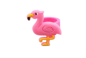 Leuke flamingo siliconen ring voor kinderen, zachte PVC cartoon dier vingerring cadeau.