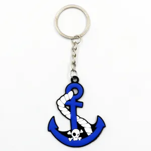 PVC pirate anchor keychain with skull design, durable bag pendant accessory for daily use.