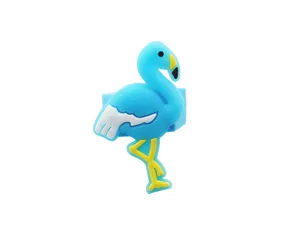 Detail blauwe flamingo siliconen ring, zachte PVC cartoon vingerband voor kinderen en baby cadeau.