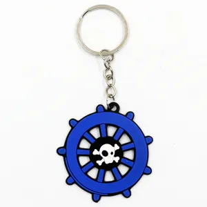 Pirate ship wheel skull PVC soft rubber keychain bag pendant accessory detail view