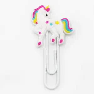 Grote metalen paperclip met PVC eenhoorn hanger, schattige creatieve boekenlegger kantoor.