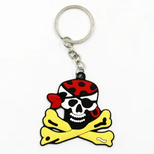 Cartoon pirate skull PVC rubber keychain, cute bag pendant and metal keyring for daily use.