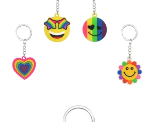Bunter Silikon Schlüsselanhänger süßer Regenbogen Smiley Herz Blume Tasche Deko Geschenk