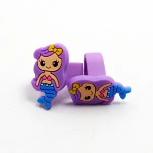 Niedliche Cartoon-Meerjungfrau Weichgummi Ringe für Kinder, flexible Silikon Schmuck