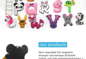 Cute cartoon animal alphabet fridge magnets soft rubber magnetic stickers for kids room decor