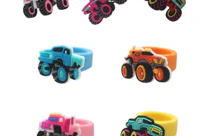 Detalles de anillos de silicona camión monstruo de PVC para regalos de fiesta de niños.