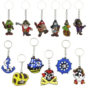 Cartoon Pirate Skull Keychain Soft PVC Rubber Key Ring Hanging Bag Charm Pendant For Halloween Party Costume Gift Accessories