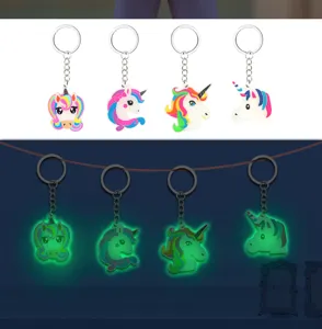 Glow in the dark unicorn keychain cute cartoon key ring backpack pendant party gift set
