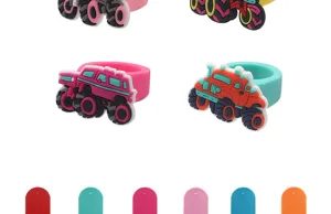 Conjunto de anillos de goma PVC de camión monstruo para niños, juguetes de fiesta.