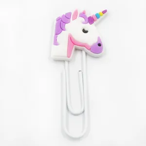 Leuke cartoon eenhoorn metalen paperclip, grote decoratieve boekenlegger kantoorartikelen.