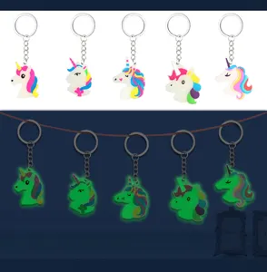Glow in the dark unicorn keychain set, cute cartoon animal key ring toy for party gifts detail.