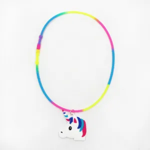 Kleurrijke siliconen eenhoorn ketting voor kinderen, regenboog koord, schattige hanger.