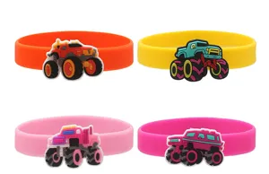 Pulseras de silicona para niños con dijes de camión monstruo, juguetes de regalo para fiestas.