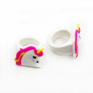 Kinder Cartoon Einhorn Silikon Ring schoen rosa Haar Spielzeug Geschenk fuer Kinder