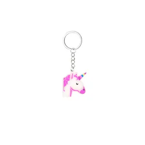 Cute unicorn keychain with colorful horn and metal ring, perfect gift and car key decoration.