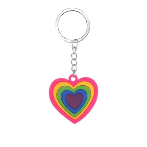 Bunter Regenbogen Herz Schlüsselanhänger Metall Ring Tasche Charm süßes Geschenk