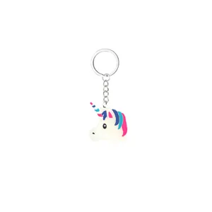 Cute luminous unicorn keychain, cartoon keyring detail view, glowing bag charm gift.