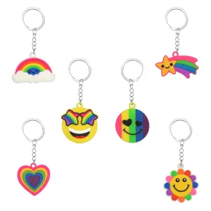Bunte Cartoon Silikon Schlüsselanhänger Set mit Regenbogen Herz Smiley Stern Taschen Anhänger