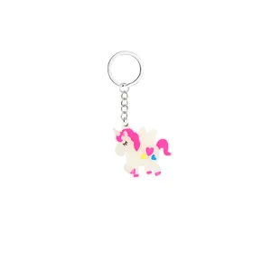 Detailed close-up shot of the glowing unicorn keychain pendant featuring cute cartoon design.