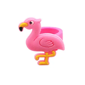 Schattige roze flamingo siliconen ring voor kinderen, zachte PVC cartoon vingerband.