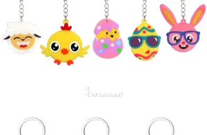 Oster süße Cartoon Kaninchen Küken Silikon Schlüsselanhänger Party Geschenk Ring neu