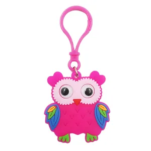 Rose dessin animé hibou PVC souple porte-clés pendentif mignon enfant sac charme cadeau