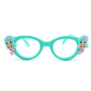 Cute mermaid side detail of mint green children decorative toy glasses frame candy color close up