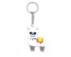 Süßer Cartoon Alpaka Schlüsselanhänger PVC Taschenanhänger für Kinder, langlebiger Metallring.