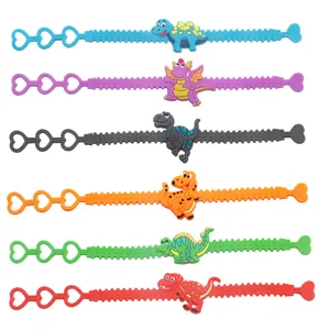 Silikon Dinosaurier Armbänder Detail, bunte süße Cartoon Tier Armbänder Party Spielzeug.