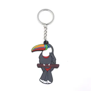 Porte-clés toucan en caoutchouc souple PVC avec anneau métallique joli pendentif cadeau