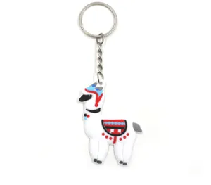 Süßer Cartoon Alpaka Schlüsselanhänger, PVC Weichgummi Tasche Anhänger mit Metallring.