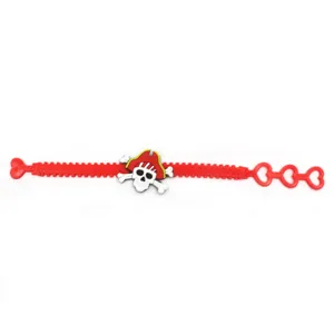 Rotes PVC Piratenarmband mit Totenkopf Anhänger und verstellbaren Herzen für Kinder.