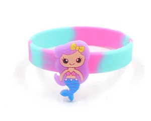 Silicone mermaid bracelet detail view showing the cute cartoon charm and colorful design features.