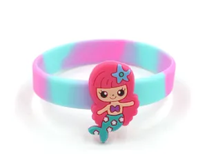 Cute mermaid silicone bracelet with colorful gradient band, perfect for kids daily wear.