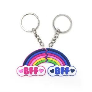 Porte-clés meilleur ami arc-en-ciel nuage en silicone mignon set pour cadeau de copines.
