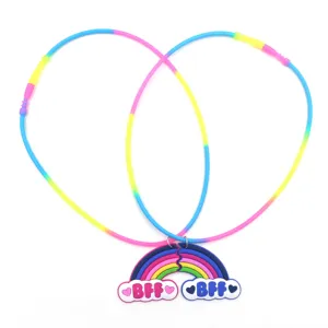 Meilleurs amis BFF arc-en-ciel nuage pendentif collier ensemble, chaîne colorée.