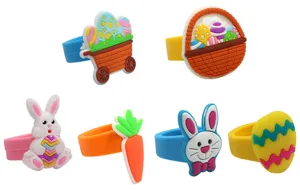 PaEster cartoon siliconen ringen met schattige konijn en kleurrijke eieren, detail.